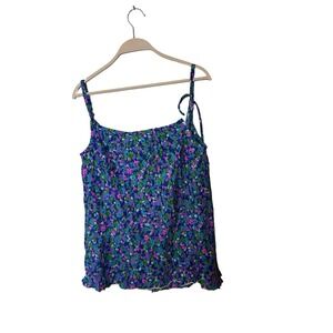 High Tide California pleated strappy tank blue floral‎ L